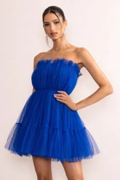 Aella | Cobalt Blue Bandeau Volume Pleated Tulle Mini Dress -ENY Clothing Shop CL128077 AellaCobaltBlueBandeauVolumePleatedTulleMiniDress14