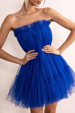 Aella | Cobalt Blue Bandeau Volume Pleated Tulle Mini Dress -ENY Clothing Shop CL128077 AellaCobaltBlueBandeauVolumePleatedTulleMiniDress7