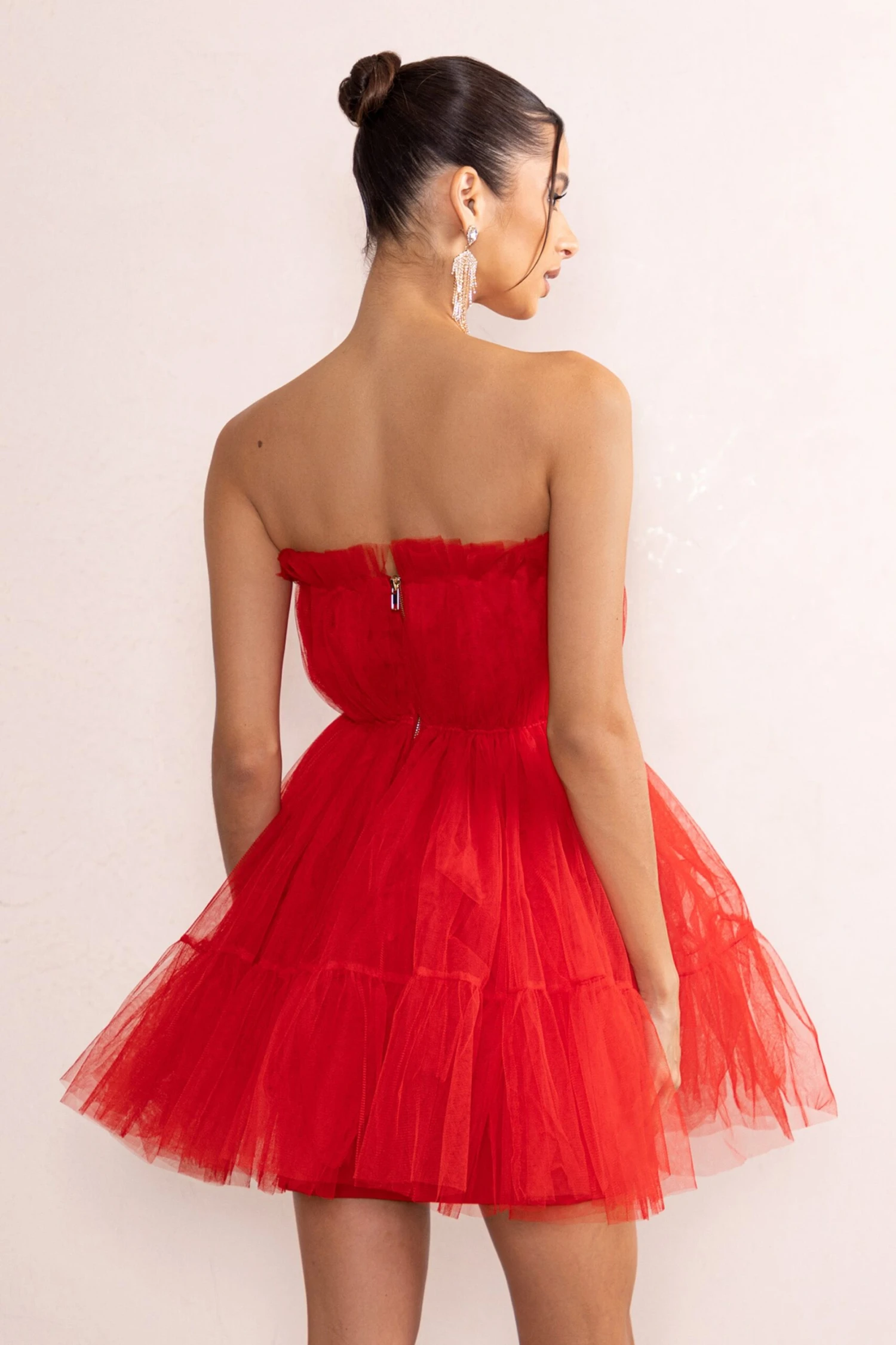 Aella | Red Bandeau Volume Pleated Tulle Mini Dress 4 Aella | Red Bandeau Volume Pleated Tulle Mini Dress - Image 2