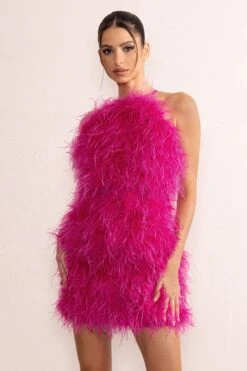 Gina | Pink High Neck Feather Mini Dress With Cross Back 9 Gina | Pink High Neck Feather Mini Dress With Cross Back -ENY Clothing Shop CL128080 GinaOrchidHighNeckFeatherMiniDressWithCrossBack2