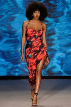 Risk It All | Black & Red Floral Print Cami Cowl Neck Asymmetric Hem Dress -ENY Clothing Shop HR CL126039137