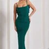 Flute | Bottle Green Bodycon Maxi Dress With Ruched Ruffled Back -ENY Clothing Shop HR CL128443047 FluteBottleGreenBodyconMaxiDressWithRuchedRuffledBack2