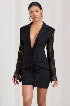 Off The Rack | Black Corset Blazer Mini Dress With Lace Sleeves -ENY Clothing Shop HR CL128724002 OffTheRackBlackCorsetBlazerMiniDressWithLaceSleeves1