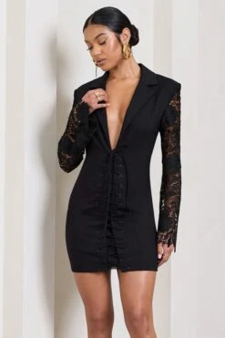 Off The Rack | Black Corset Blazer Mini Dress With Lace Sleeves -ENY Clothing Shop HR CL128724002 OffTheRackBlackCorsetBlazerMiniDressWithLaceSleeves2
