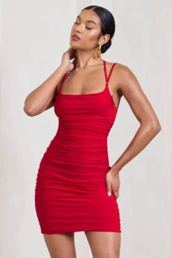 Angelica | Red Ruched Strappy Bodycon Mini Dress -ENY Clothing Shop HR CL128727004 AngelicaRedRuchedStrappyBodyconMiniDress0 5fd339bb 9402 4f58 b89d 8e58b8c3bd81