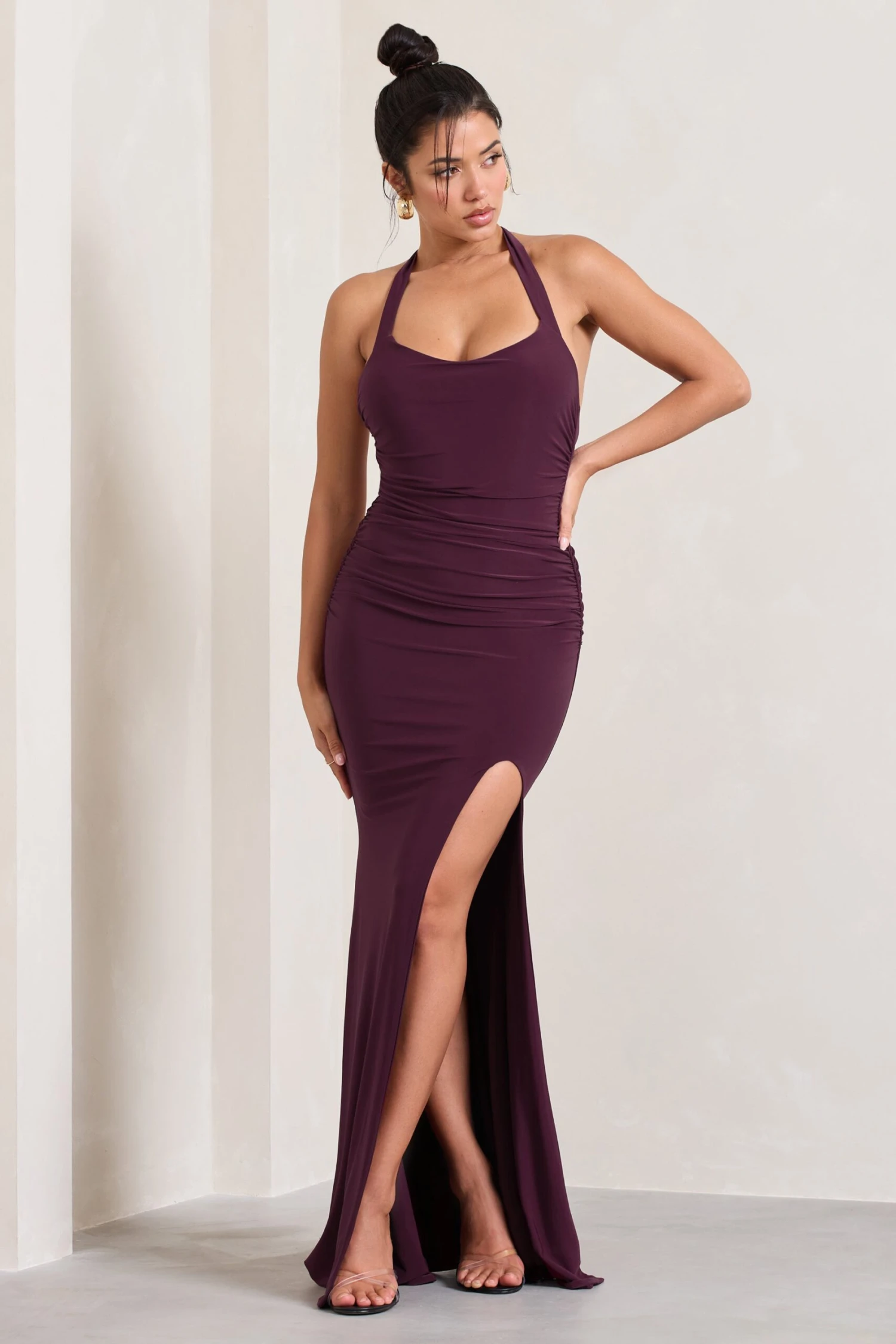 Idol | Burgundy Halter-Neck Split Maxi Dress 7 Idol | Burgundy Halter-Neck Split Maxi Dress - Image 5