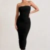 My Lady | Black Strapless Bodycon Ruched Mesh Maxi Dress -ENY Clothing Shop WB 127347002 MyLady BlackStraplessBodyconRuchedMeshMaxiDress1