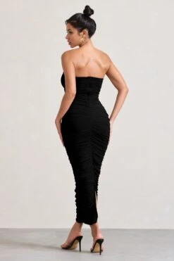 My Lady | Black Strapless Bodycon Ruched Mesh Maxi Dress -ENY Clothing Shop WB 127347002 MyLady BlackStraplessBodyconRuchedMeshMaxiDress4