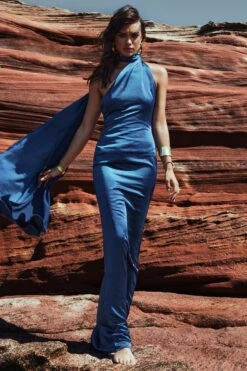 Mademoiselle | Navy Asymmetric Scarf Neck Backless Maxi Dress -ENY Clothing Shop WB 1S8A8670 CL127576