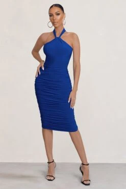 Serendipity | Royal Blue Halter Neck Knot Midi Dress -ENY Clothing Shop WB BR CC CL126092 SerendipityRoyalBlueHalterNeckKnotMidiDress2