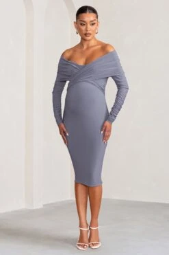 Little Star | Dove Grey Maternity Twist Front Midi Dress -ENY Clothing Shop WB BR CC CL126480 DoveGreyTwistFrontMidiDress0