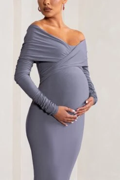 Little Star | Dove Grey Maternity Twist Front Midi Dress -ENY Clothing Shop WB BR CC CL126480 DoveGreyTwistFrontMidiDress3