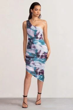 Late Night | Multi Printed Asymmetric One Shoulder Ruched Midi Dress -ENY Clothing Shop WB BR CC CL126680 LateNightMultiPrintedAsymmetricOneShoulderRuchedMidiDress1