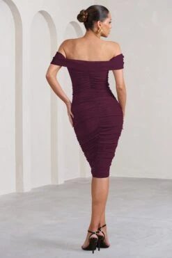 Gratitude | Plum Off The Shoulder Ruched Midi Dress -ENY Clothing Shop WB BR CC CL127088158 GratitudePlumOffShoulderRuchedMidiDress5 a9e7dc35 1aaa 4696 82ad 8a530809bd43