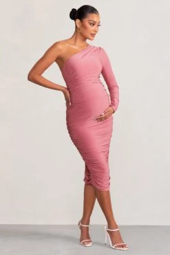 Betsy | Blush Asymmetric One Sleeve Maternity Midi Dress -ENY Clothing Shop WB BR CC CL129219 BetsyBlushAsymmetricOneSleeveMaternityMidiDress3