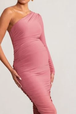 Betsy | Blush Asymmetric One Sleeve Maternity Midi Dress -ENY Clothing Shop WB BR CC CL129219 BetsyBlushAsymmetricOneSleeveMaternityMidiDress4