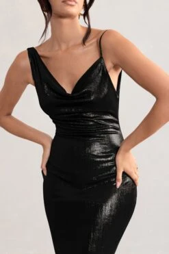 Galaxy Shimmer | Black Bias Cut Cowl Front Maxi Dress -ENY Clothing Shop WB BR CL124620 GalaxyShimmerBlackBiasCutCowlFrontMaxiDress3