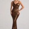 Galaxy Shimmer | Bronze Bias Cut Cowl Front Maxi Dress -ENY Clothing Shop WB BR CL124620 GalaxyShimmerBronzeBiasCutCowlFrontMaxiDress1