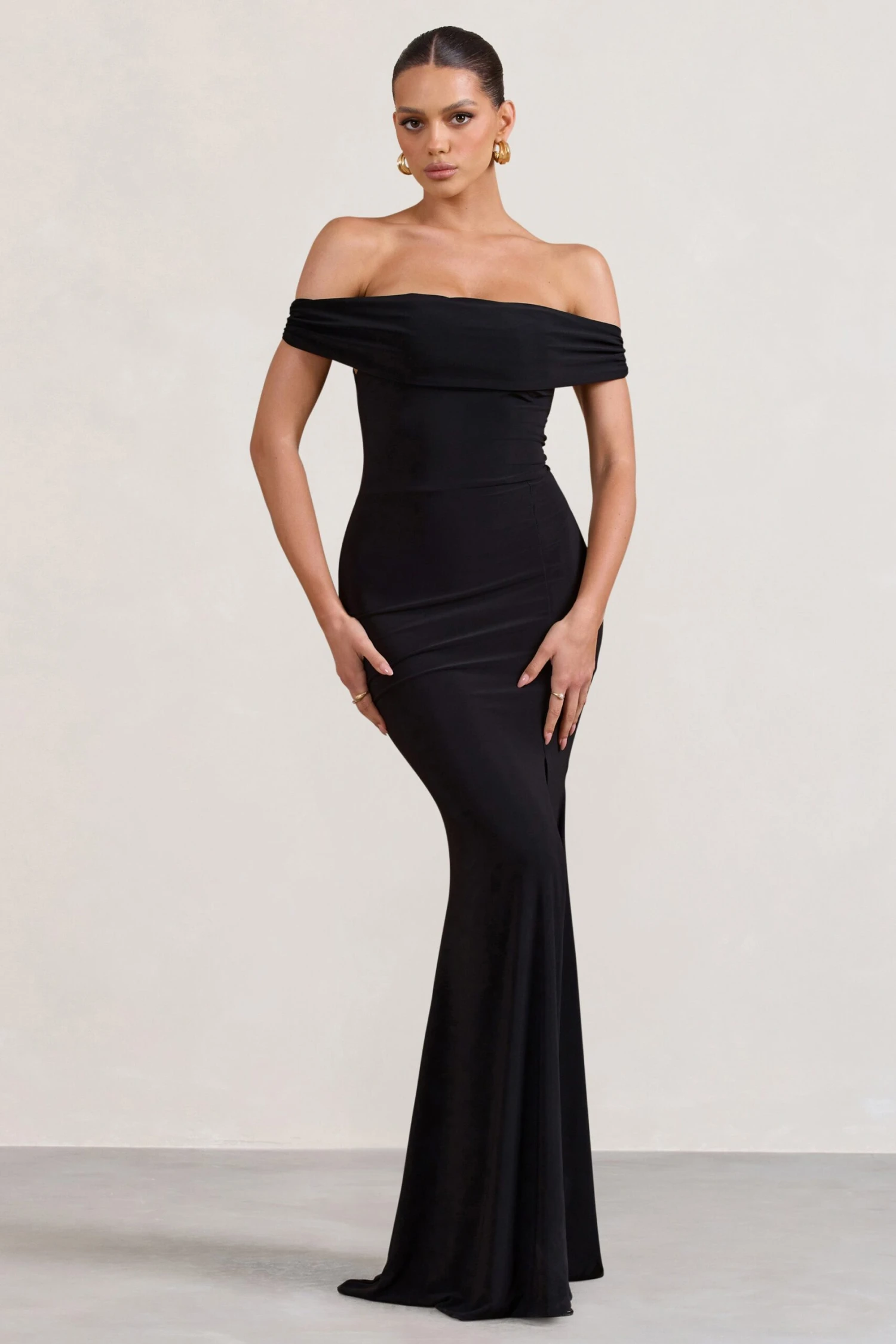 Law Of Attraction | Black Bardot Draped Split Maxi Dress 6 Law Of Attraction | Black Bardot Draped Split Maxi Dress - Image 4