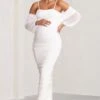 Announcement | White Maternity Ruched Mesh Maxi Dress -ENY Clothing Shop WB BR CL125301 AnnouncementTaupeMaternityBardotRuchedMaxiDress0
