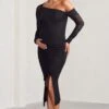 Sweet Dreams | Black Maternity Asymmetric Ruched Midi Dress