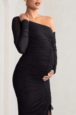 Sweet Dreams | Black Maternity Asymmetric Ruched Midi Dress 8 Sweet Dreams | Black Maternity Asymmetric Ruched Midi Dress -ENY Clothing Shop WB BR CL125303 BlackSweetDreamsMaternityRuchedSheerSleeveMaxiDress3