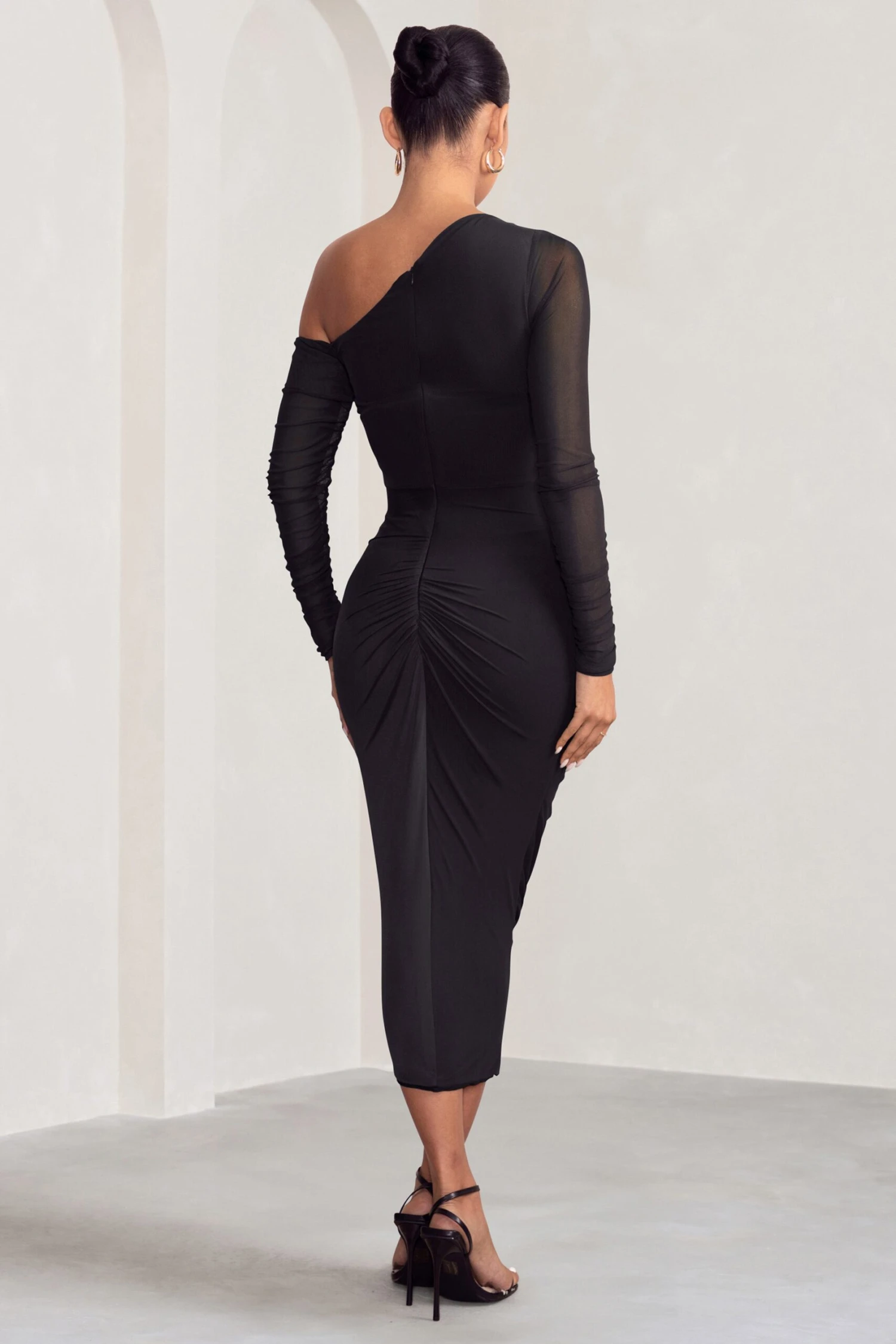 Sweet Dreams | Black Maternity Asymmetric Ruched Midi Dress 4 Sweet Dreams | Black Maternity Asymmetric Ruched Midi Dress - Image 2