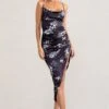Risk It All | Black Floral Print Cowl Neck Satin Asymmetric Hem Midi Dress -ENY Clothing Shop WB BR CL126039 RiskItAllBlackFloralPrintCowlNeckAsymmetricHemDress0copy