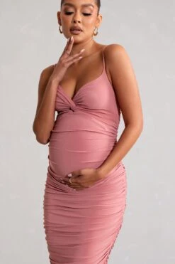 Desired | Blush Maternity Cami Midi Dress With Twist Plunge -ENY Clothing Shop WB BR CL126183 DesiredBlushMaternityCamiMidiDresswithTwistPlunge2