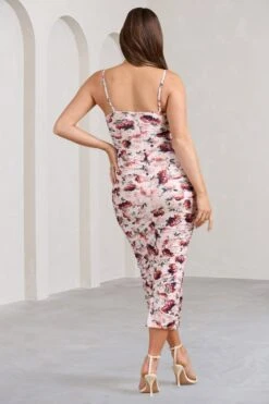 Desired | White Floral Maternity Cami Midi Dress With Twist Plunge -ENY Clothing Shop WB BR CL126183136 DesiredWhiteFloralMaternityCamiMidiDresswithTwistPlunge4