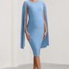 Hey Mama | Powder Blue Maternity Cape Sleeve Midi Dress