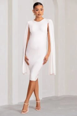 Hey Mama | White Maternity Cape Midi Dress -ENY Clothing Shop WB BR CL126485 HeyMamaWhiteMaternityCapeSleeveMiniDress0