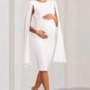 Hey Mama | White Maternity Cape Midi Dress