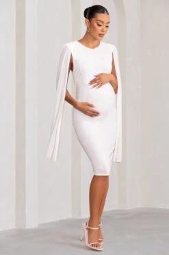 Hey Mama | White Maternity Cape Midi Dress -ENY Clothing Shop WB BR CL126485 HeyMamaWhiteMaternityCapeSleeveMiniDress2