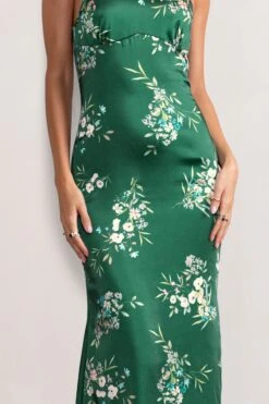 Grandeur | Green Floral Print Satin Halterneck Maxi Dress -ENY Clothing Shop WB BR CL126538 GrandeurGreenFloralPrintSatinHalterneckMaxiDress1copy