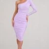 In The Shadows | One Shoulder Midi Dress Lilac With Ruching -ENY Clothing Shop WB BR CL126671033 InTheShadows OneShoulderMidiDressLilacWithRuching3