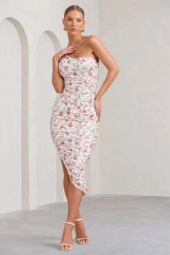 Late Night | Rose Floral Print Ruched One Shoulder Midi Dress -ENY Clothing Shop WB BR CL126680147 LateNightRoseFloralPrintRuchedOneShoulderMidiDress1