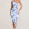 Late Night | Blue Floral Print Ruched One Shoulder Midi Dress 1 Late Night | Blue Floral Print Ruched One Shoulder Midi Dress -ENY Clothing Shop WB BR CL126680156 LateNightBlueFloralPrintRuchedOneShoulderMidiDress0