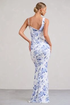 Phantasy | Blue Floral Print Asymmetric Neckline Cowl Maxi Dress -ENY Clothing Shop WB BR CL126730132 PhantasyBlueFloralPrintAsymmetricNecklineCowlMaxiDress5