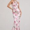 Unstoppable | Pink Floral Print Satin Cross Over Halter Neck Maxi Dress -ENY Clothing Shop WB BR CL126739146 UnstoppablePinkFloralPrintSatinCrossOverHalterNeckMaxiDress0