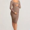New Life | Mocha Maternity Square Neck Ruched Midi Dress -ENY Clothing Shop WB BR CL127156038 NewLife MochaMaternitySquareNeckRuchedMidiDress1