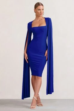 Flawless | Cobalt Blue Square Neck Midi Dress With Cape Sleeves -ENY Clothing Shop WB BR CL127209073 FlawlessCobaltBlueSquareNeckMidiDressWithCapeSleeves0