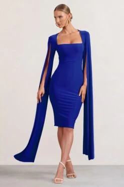 Flawless | Cobalt Blue Square Neck Midi Dress With Cape Sleeves -ENY Clothing Shop WB BR CL127209073 FlawlessCobaltBlueSquareNeckMidiDressWithCapeSleeves2
