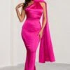 Mademoiselle | Hot Pink Asymmetric Scarf Neck Backless Maxi Dress -ENY Clothing Shop WB BR CL127576 MademoiselleHotPinkAsymmetricScarfNeckMaxiDress0