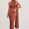 Mademoiselle | Rust Satin Asymmetric Scarf Neck Backless Maxi Dress 1 Mademoiselle | Rust Satin Asymmetric Scarf Neck Backless Maxi Dress -ENY Clothing Shop WB BR CL127576 Mademoiselle RustSatinAsymmetricScarfNeckBacklessMaxiDress1
