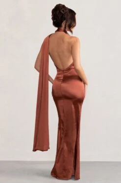 Mademoiselle | Rust Satin Asymmetric Scarf Neck Backless Maxi Dress 7 Mademoiselle | Rust Satin Asymmetric Scarf Neck Backless Maxi Dress -ENY Clothing Shop WB BR CL127576 Mademoiselle RustSatinAsymmetricScarfNeckBacklessMaxiDress4