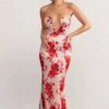 Esme | Champagne Floral Print Satin Fishtail Maxi Dress -ENY Clothing Shop WB BR CL127765 EsmeChampagneFloralPrintSatinShapedFrontCutOutFishtailMaxiDress2