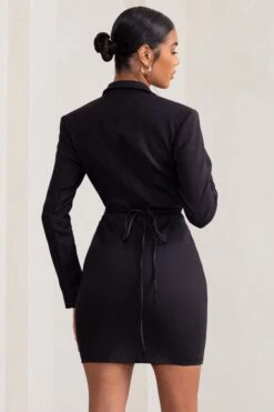 Alexandra | Black Plunge Neck Strap Detail Blazer Mini Dress -ENY Clothing Shop WB BR CL127768 AlexandraBlackPlungeNeckCrossStrapDetailTailoredMiniDress3