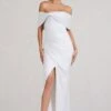Eva | White Glitter Bardot Wrap Maxi Dress