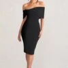 Alyssa | Black Bardot Bow Detail Midi Dress